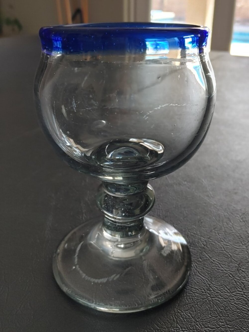 Mexican Hand-Blown Glass Featuring a Cobalt Blue Trim -set of 2